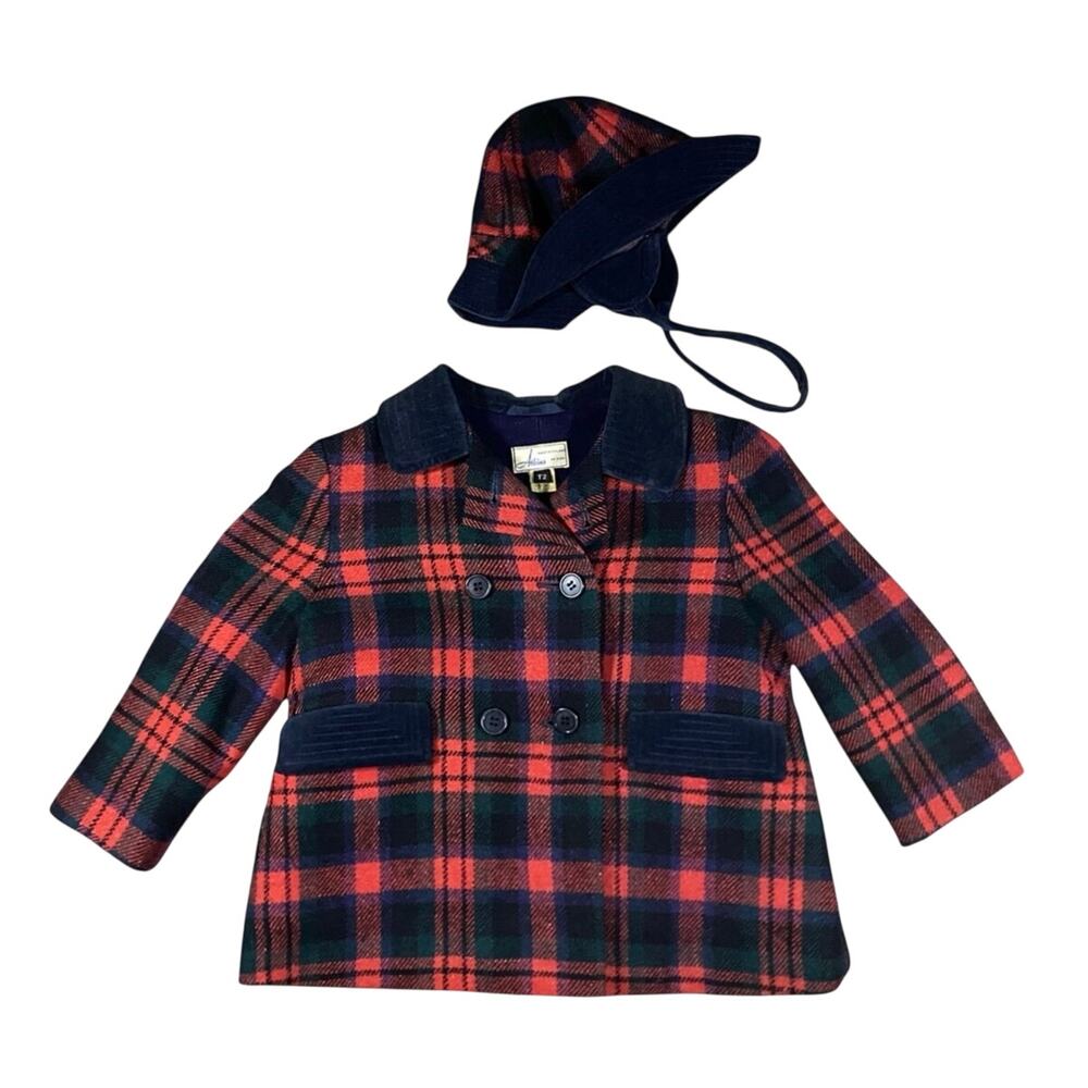 Vintage Atkins Plaid Wool Jacket Hat Set - 2T